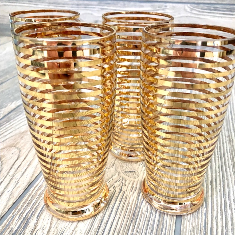 Vintage Gold Ringed Glasses-Set of 4
